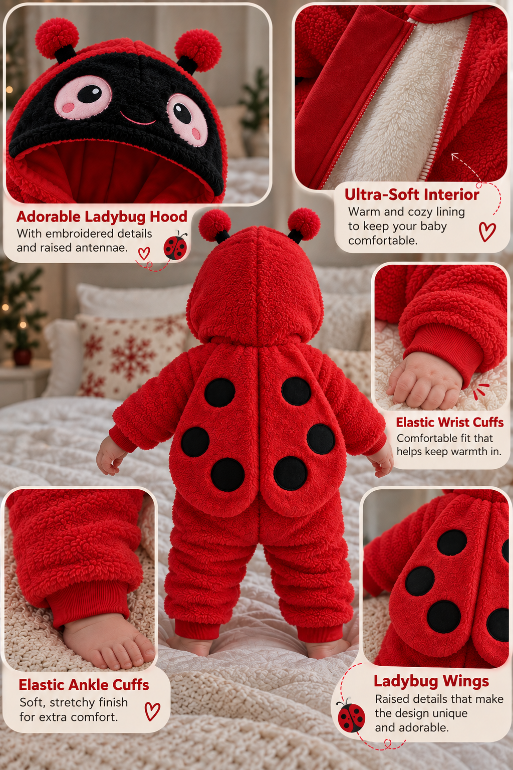 Cosy Ladybug Romper That Keeps Baby Warm